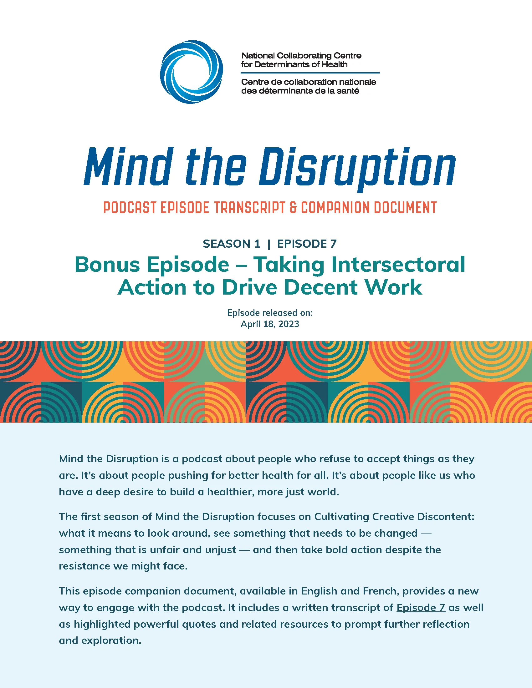 Podcast episode transcript & companion document: Bonus episode – Taking intersectoral action to drive decent work (Mind the Disruption, Season 1, Episode 7)