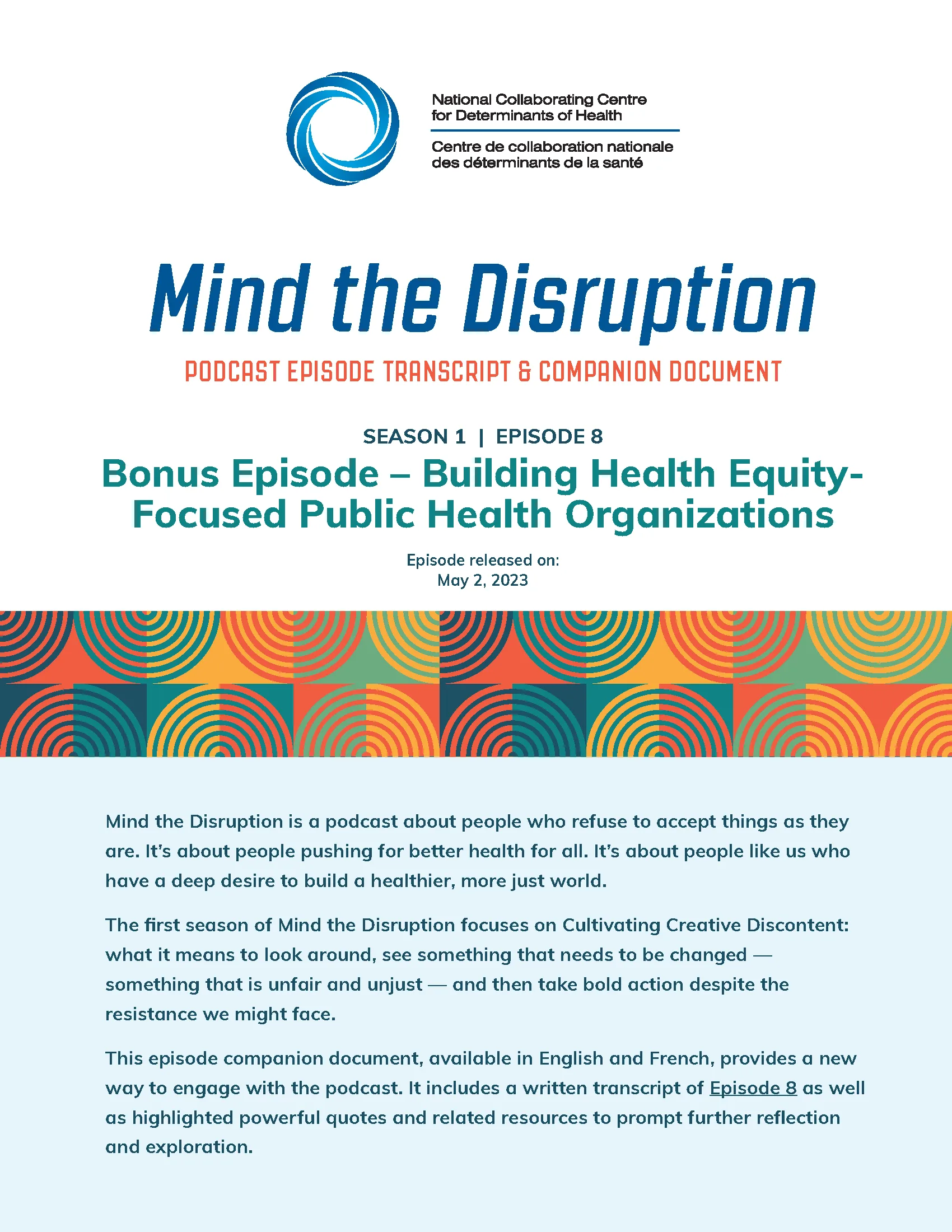 Podcast Episode Transcript & Companion Document: Bonus episode – Building health equity-focused public health organizations (Mind the Disruption, Season 1, Episode 8)