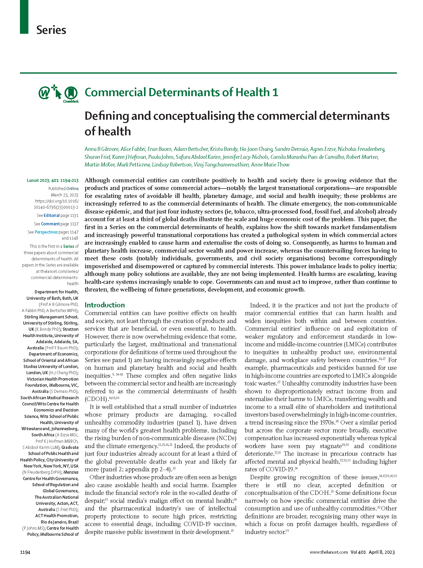 Defining and conceptualising the commercial determinants of health