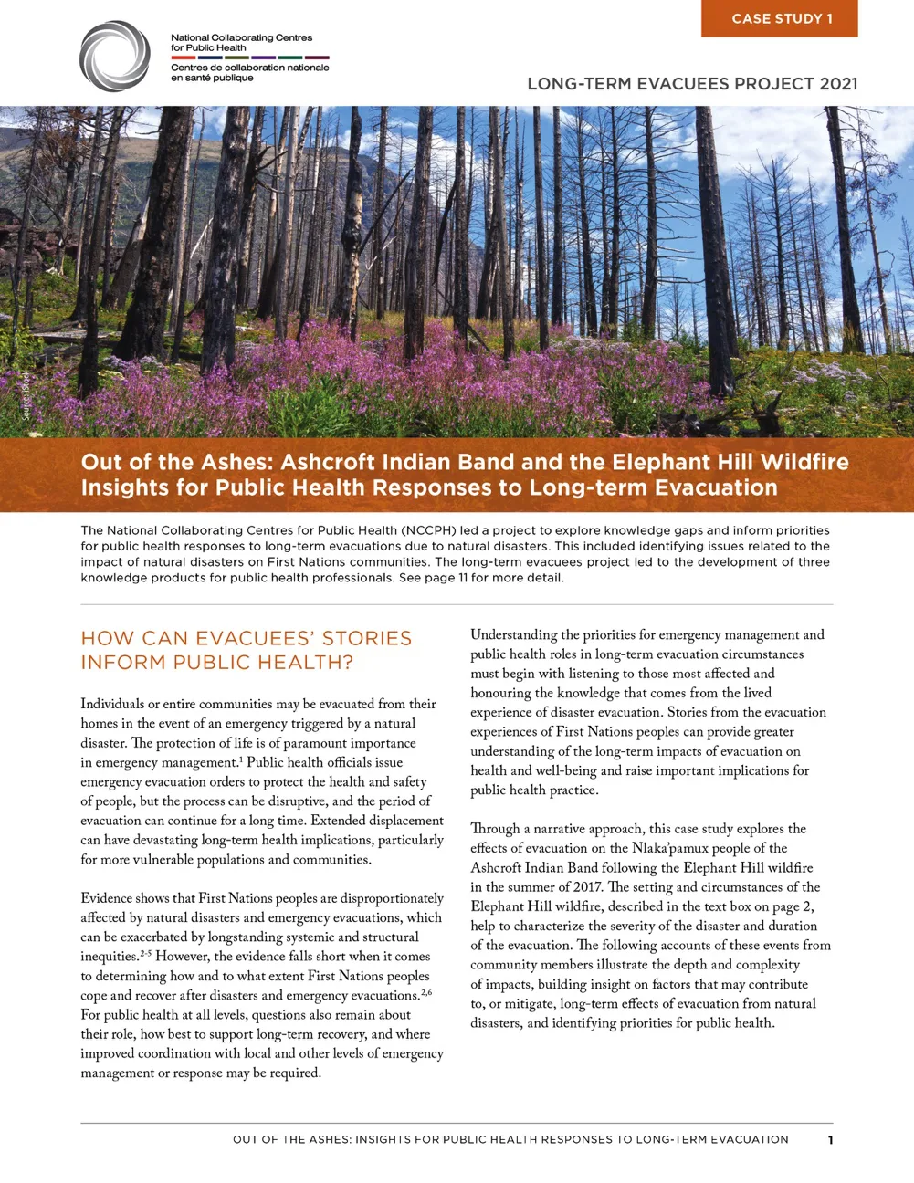 Out of the ashes: Ashcroft Indian Band and the Elephant Hill wildfire – Insights for public health responses to long-term evacuation
