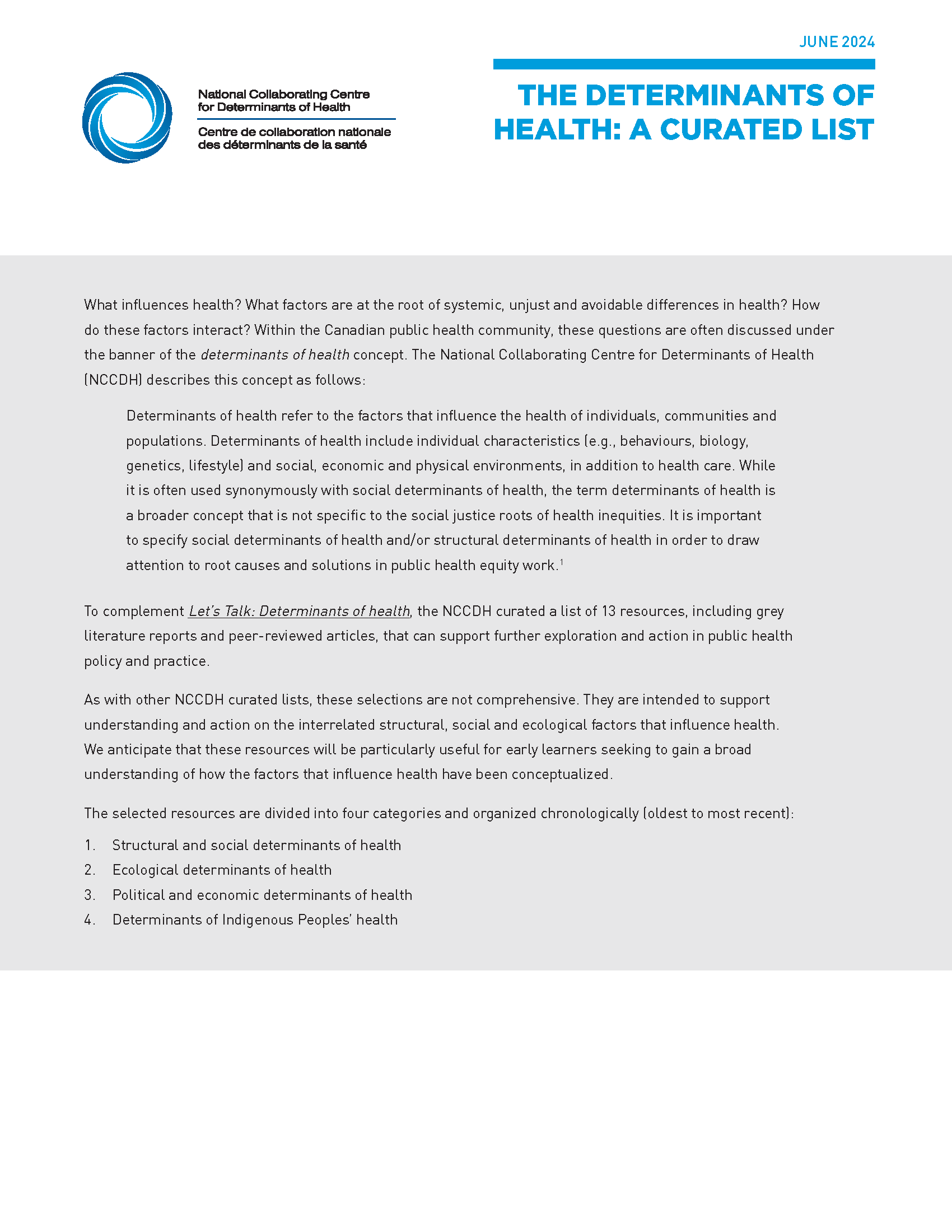 The determinants of health: A curated list