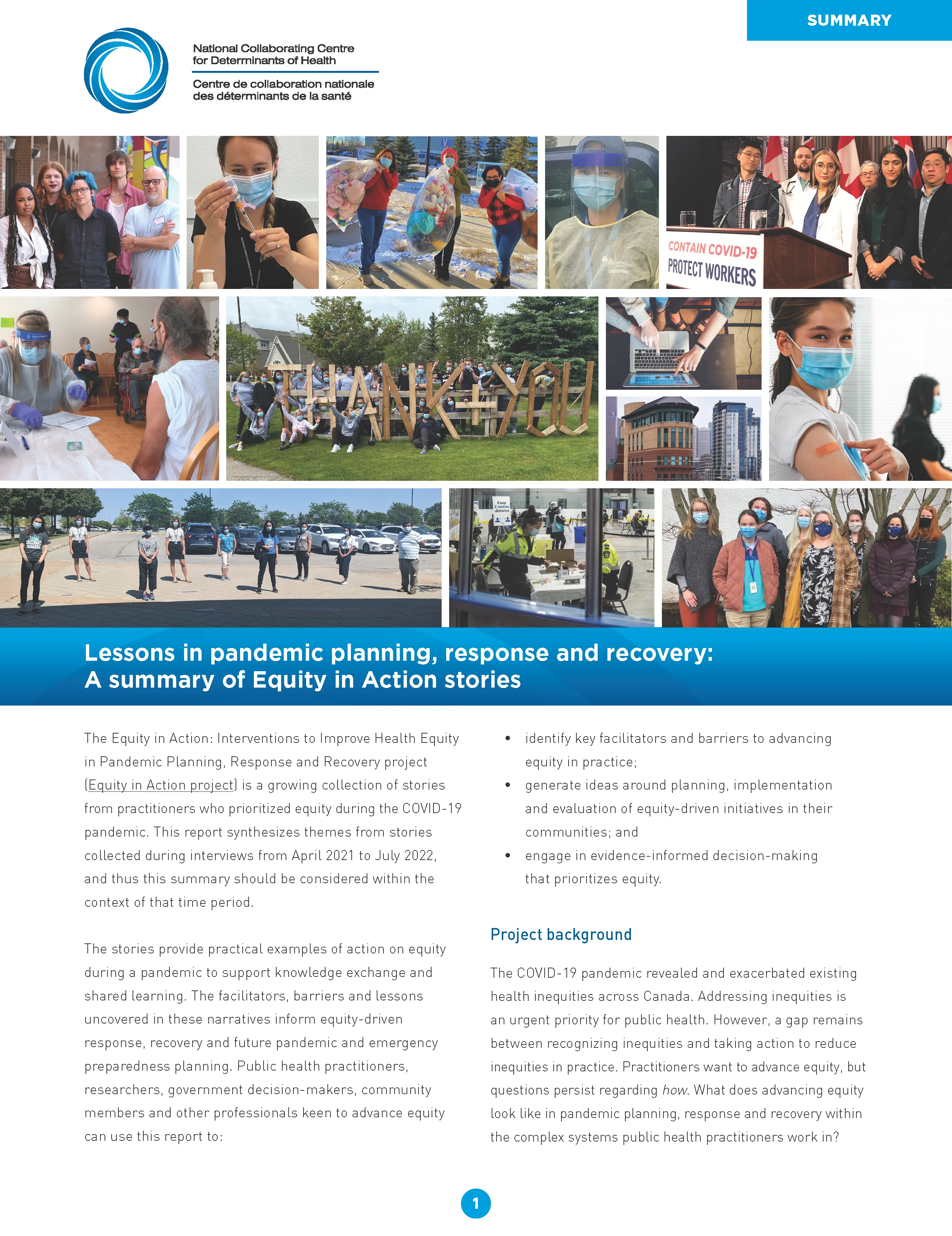 Lessons in pandemic planning, response and recovery: A summary of Equity in Action stories