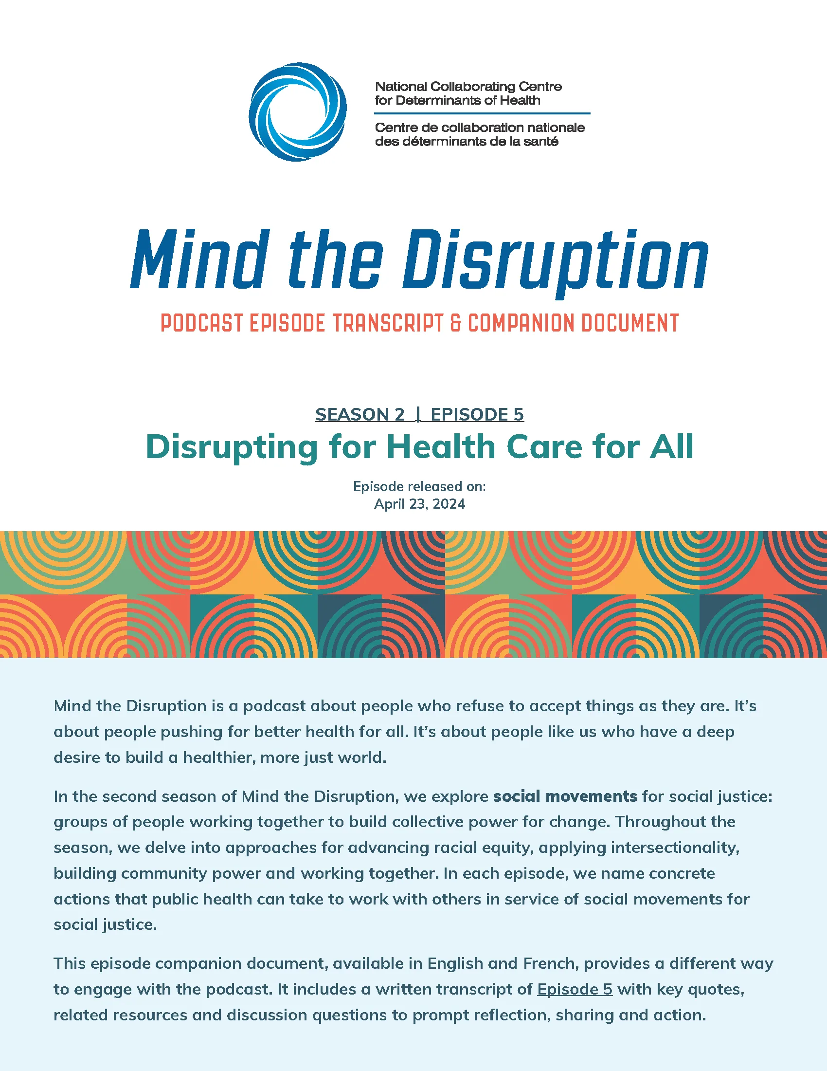 Podcast episode transcript & companion document: Disrupting for health care for all (Mind the Disruption, Season 2, Episode 5)