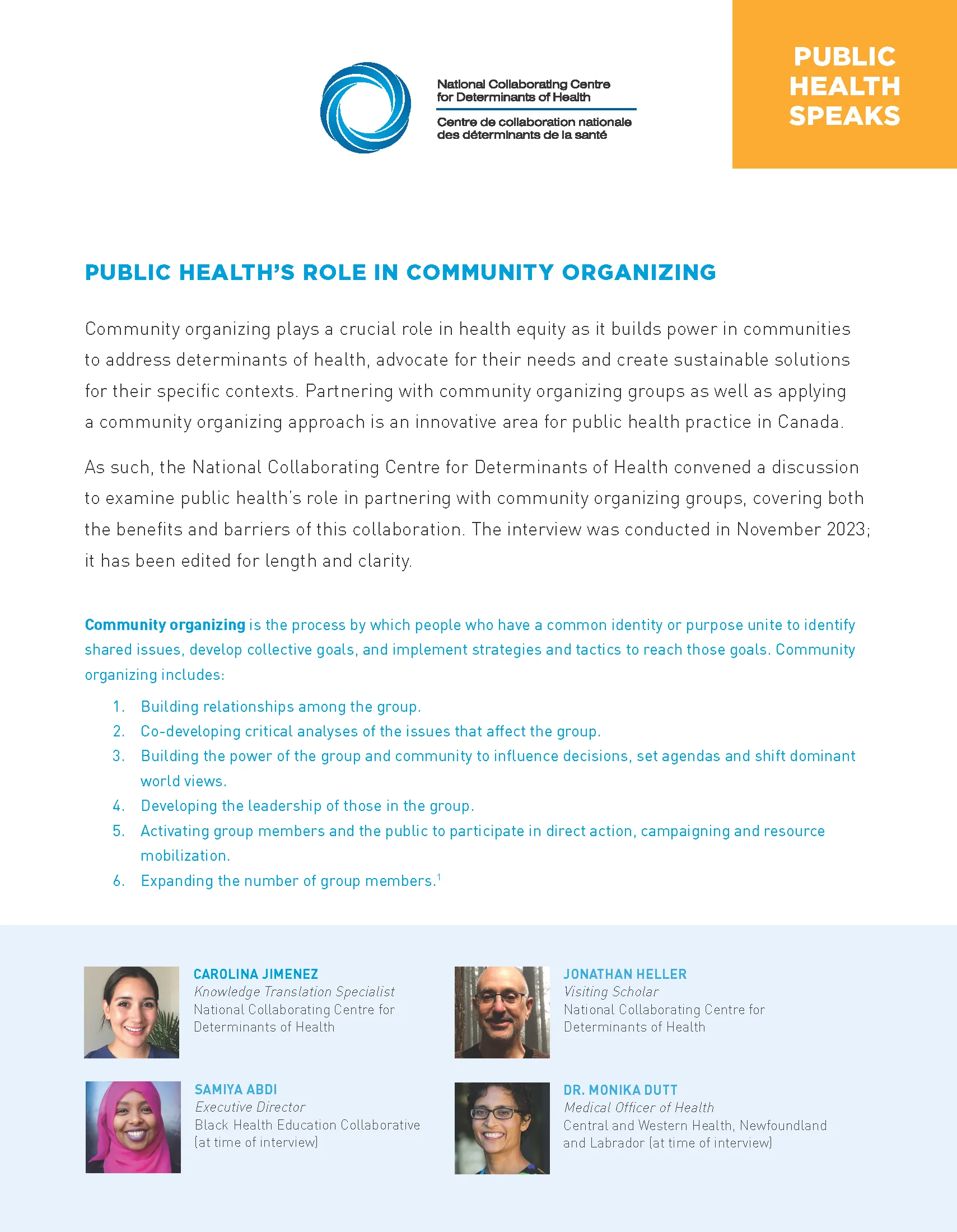 Public Health Speaks: Public health’s role in community organizing