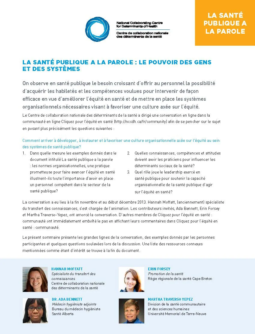 La santé publique a la parole : le pouvoir des gens et des systèmes