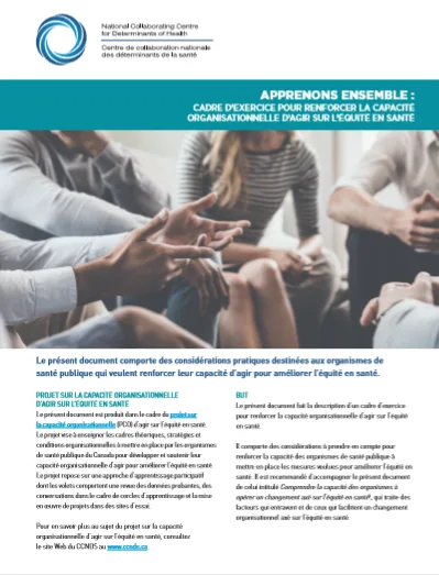 Apprenons ensemble : Cadre d’exercice pour renforcer la capacité organisationnelle d’agir sur l’équité en santé