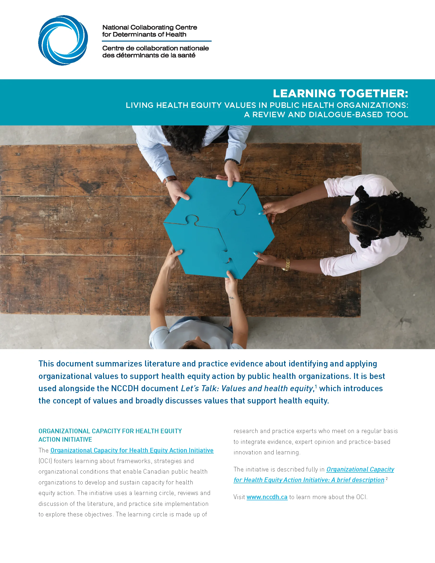 Learning Together: Living health equity values in public health organizations: A review and dialogue-based tool