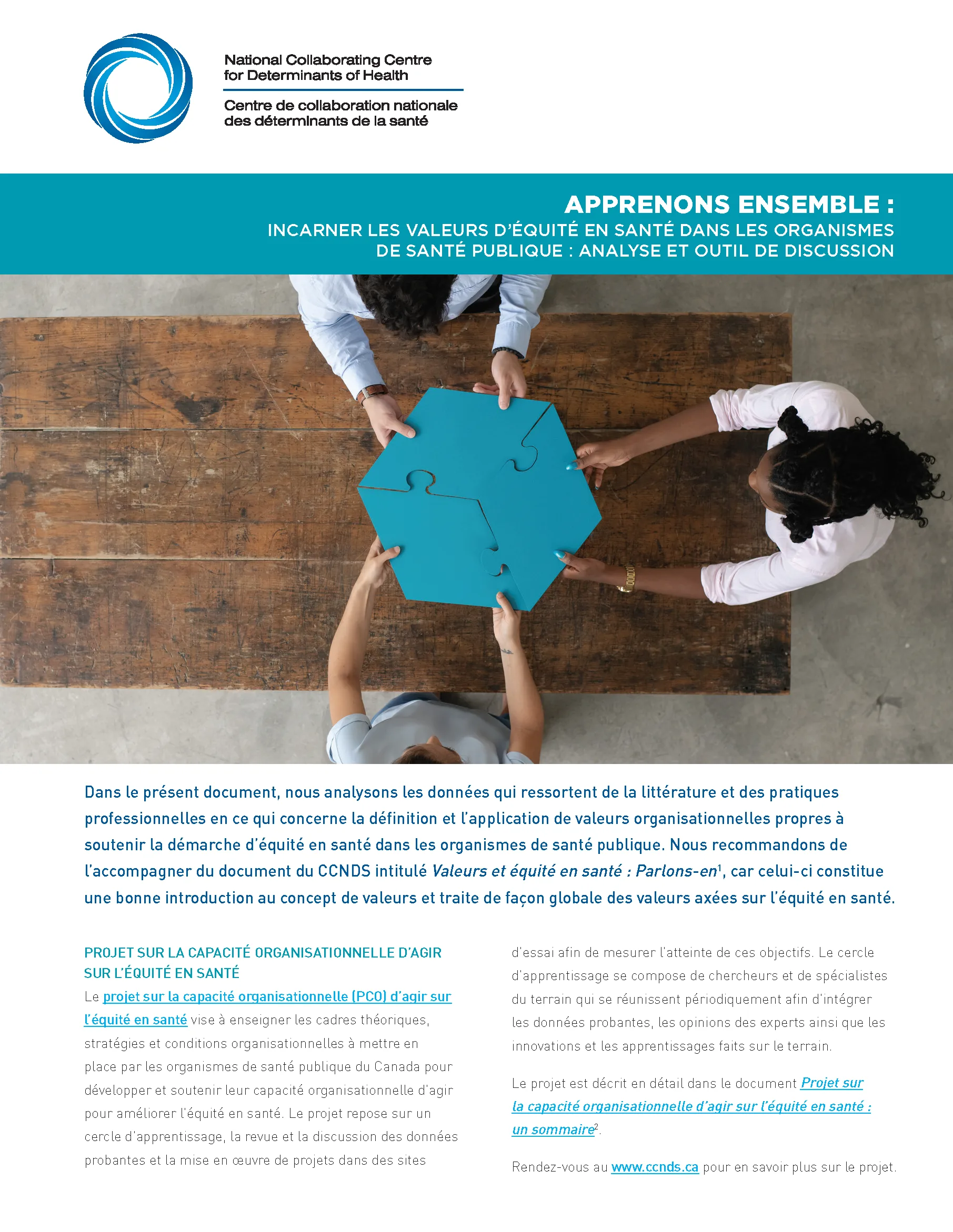 Apprenons ensemble : Incarner les valeurs d’équité en santé dans les organismes de santé publique : analyse et outil de discussion