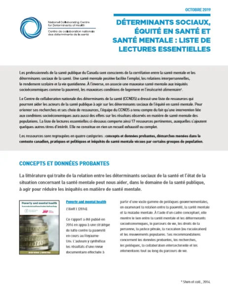 Déterminants sociaux, équité en santé et santé mentale : liste de lectures essentielles