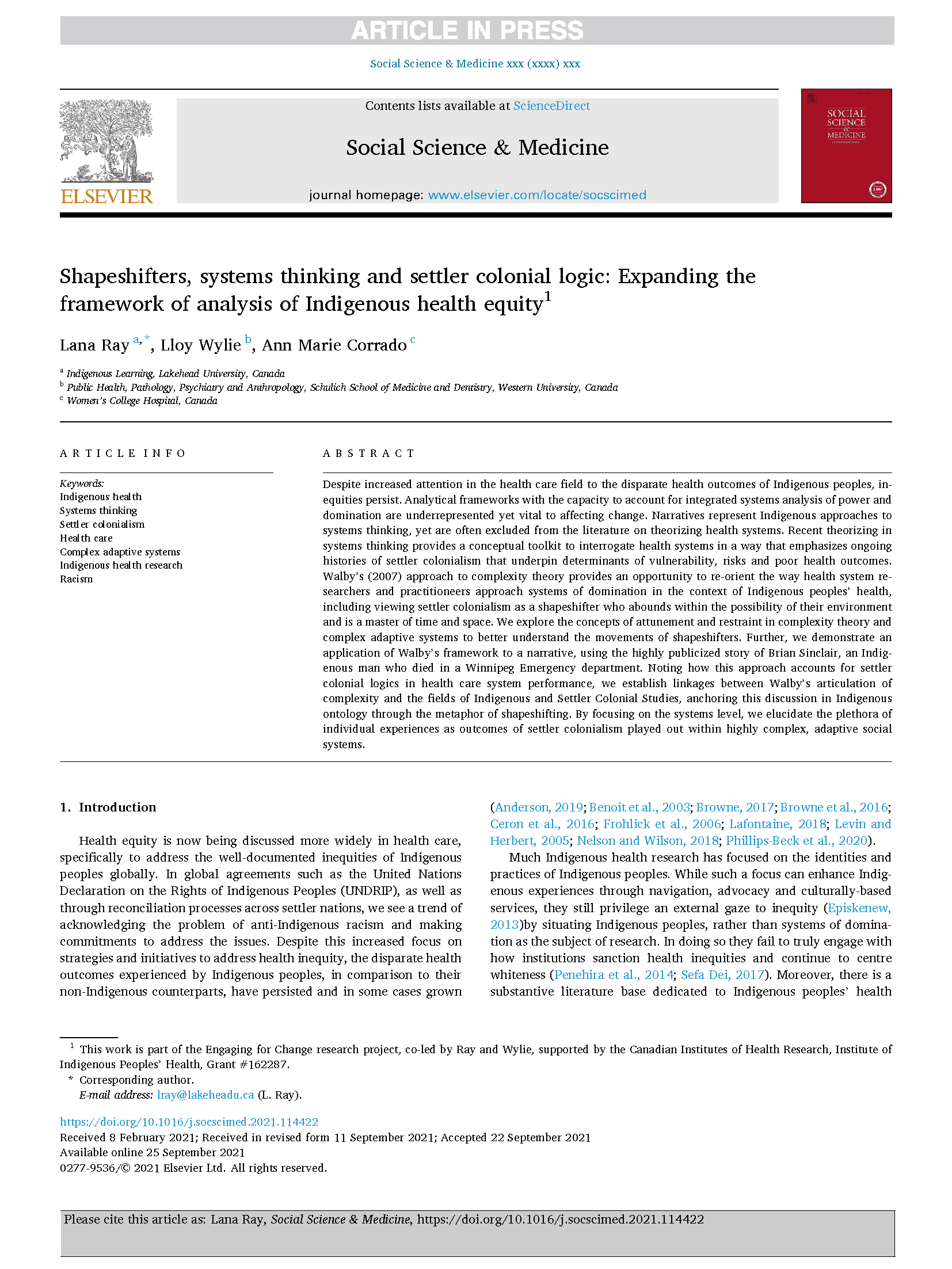 Shapeshifters, systems thinking and settler colonial logic: Expanding the framework of analysis of Indigenous health equity&nbsp;
