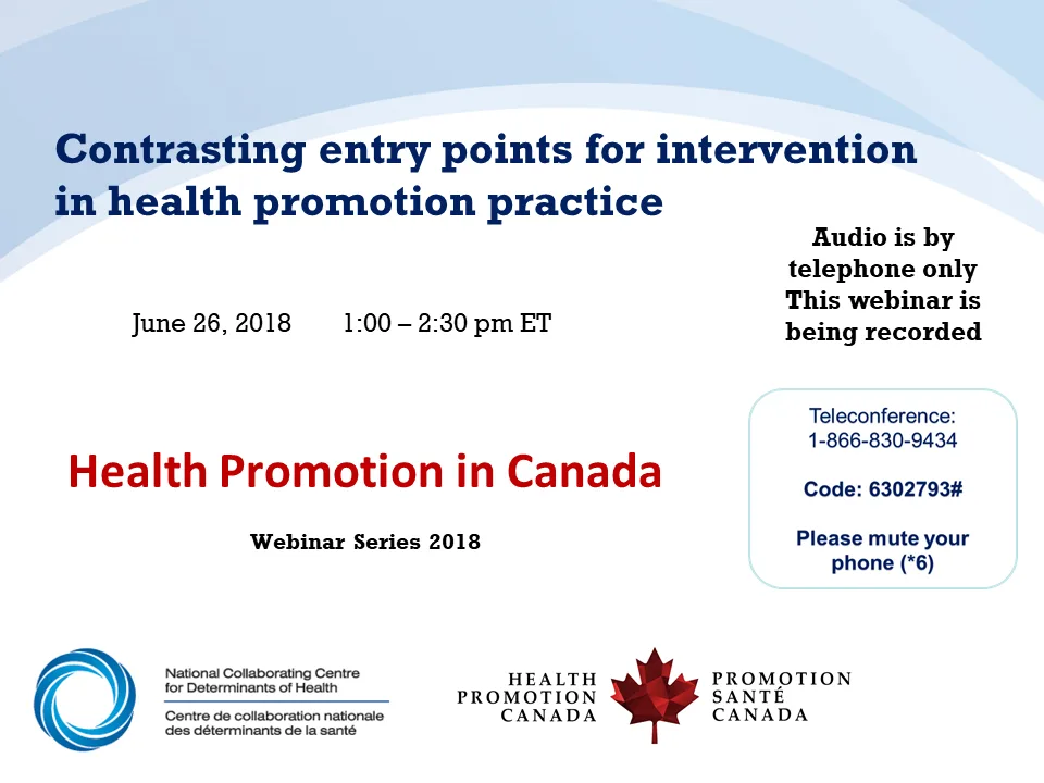 Webinar recording: Contrasting entry points for intervention in health promotion practice