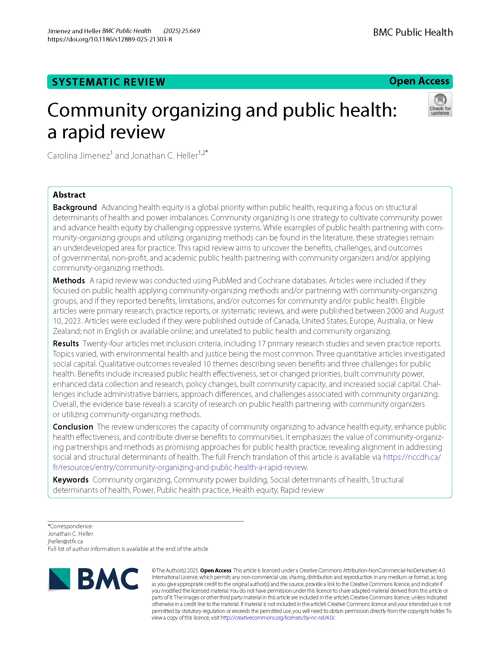 Community organizing and public health: A rapid review