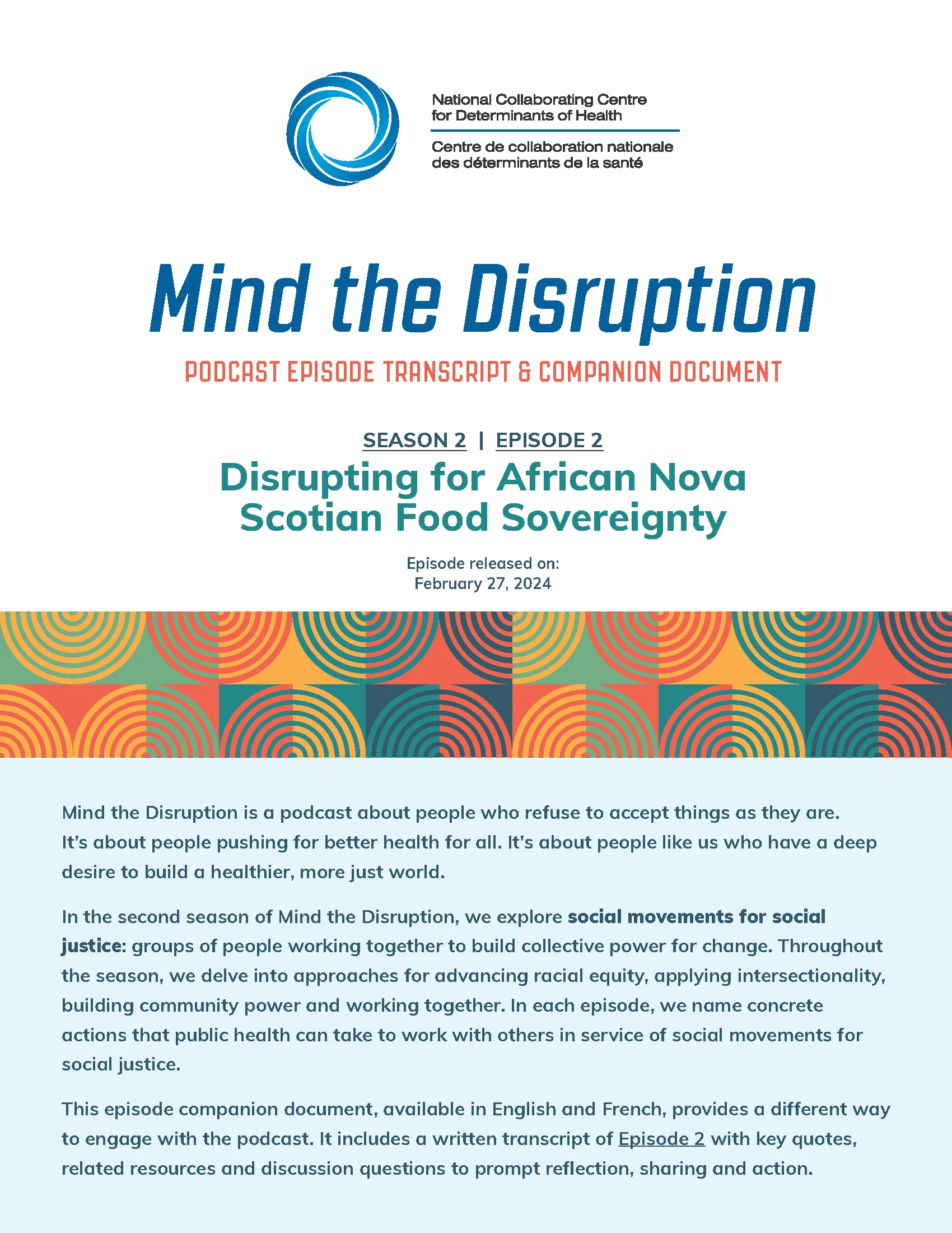 Podcast episode transcript & companion document: Disrupting for African Nova Scotian Food Sovereignty (Mind the Disruption, Season 2, Episode 2)