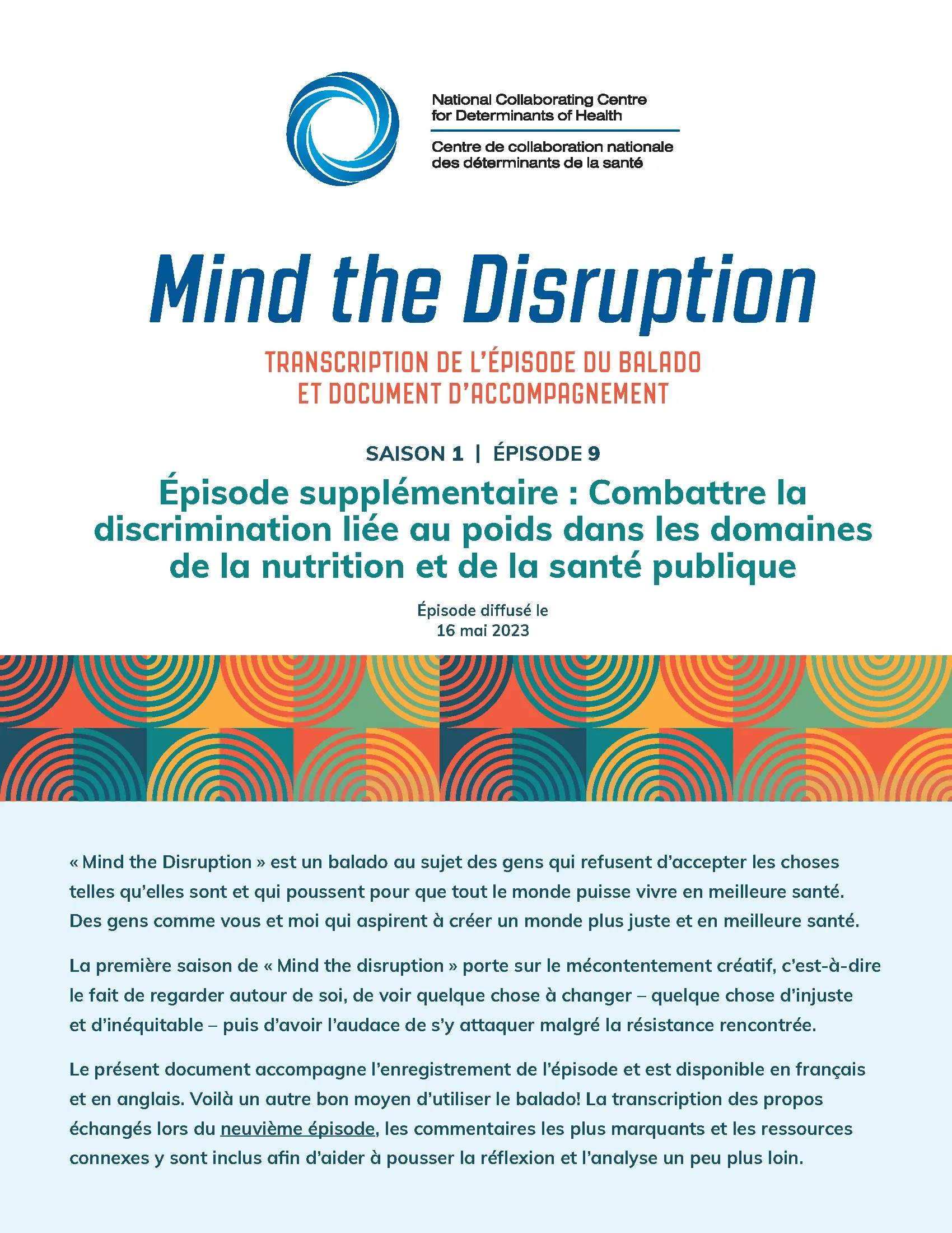 Transcription de l’épisode du balado et document d’accompagnement  : Épisode supplémentaire – Combattre la discrimination liée au poids dans les domaines de la nutrition et de la santé publique