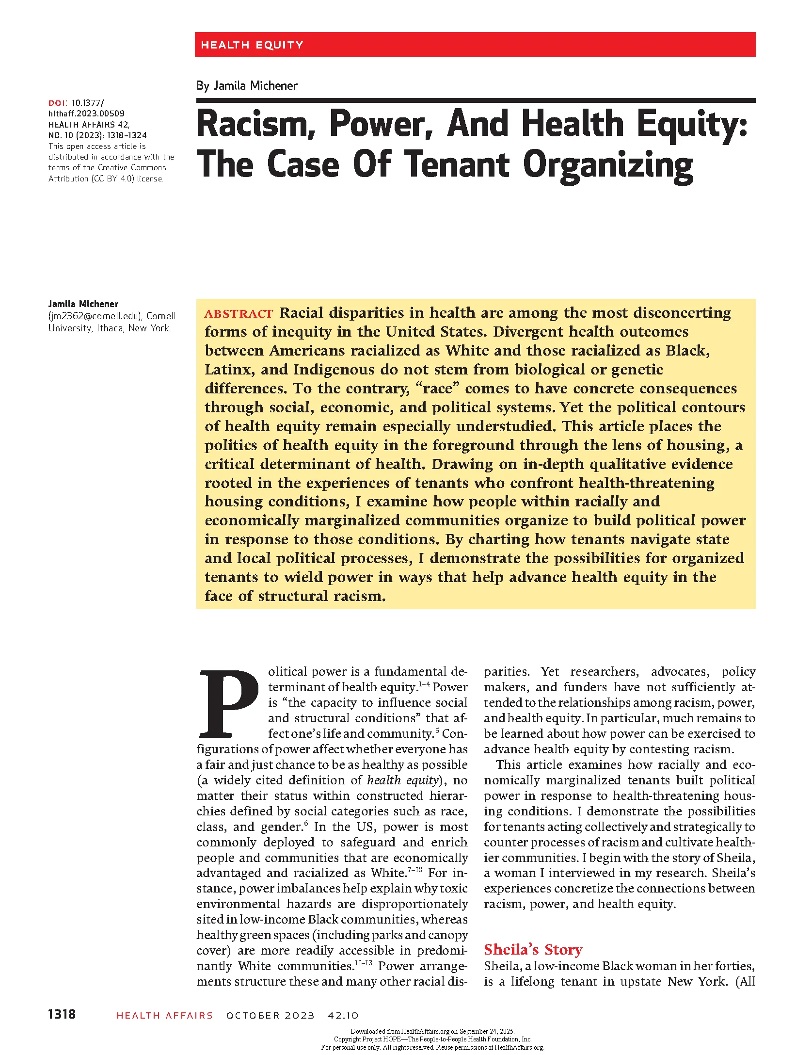 Racism, power, and health equity: The case of tenant organizing