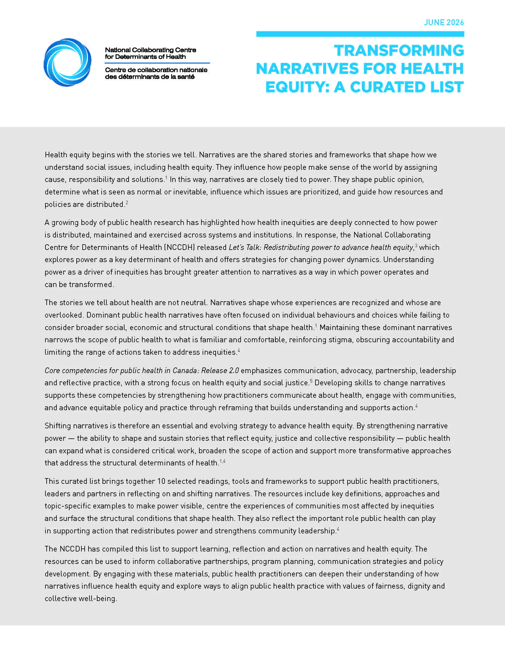 Transforming narratives for health equity: A curated list